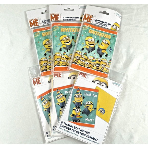 Despicable Me Minions Kid Birthday Party 24 Invitations & Thank You Notes - Picture 1 of 6